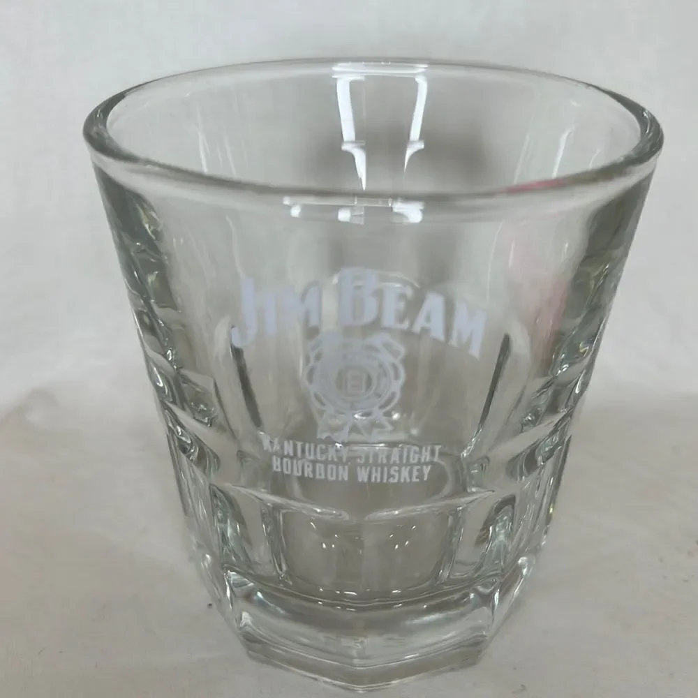 Jim Beam 8 Oz Rocks Glass 3 1/4 Round 3 3/4 Tall Kentucky Bourbon Whiskey